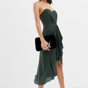 ASOS DESIGN structured bandeau midi dress with drape front